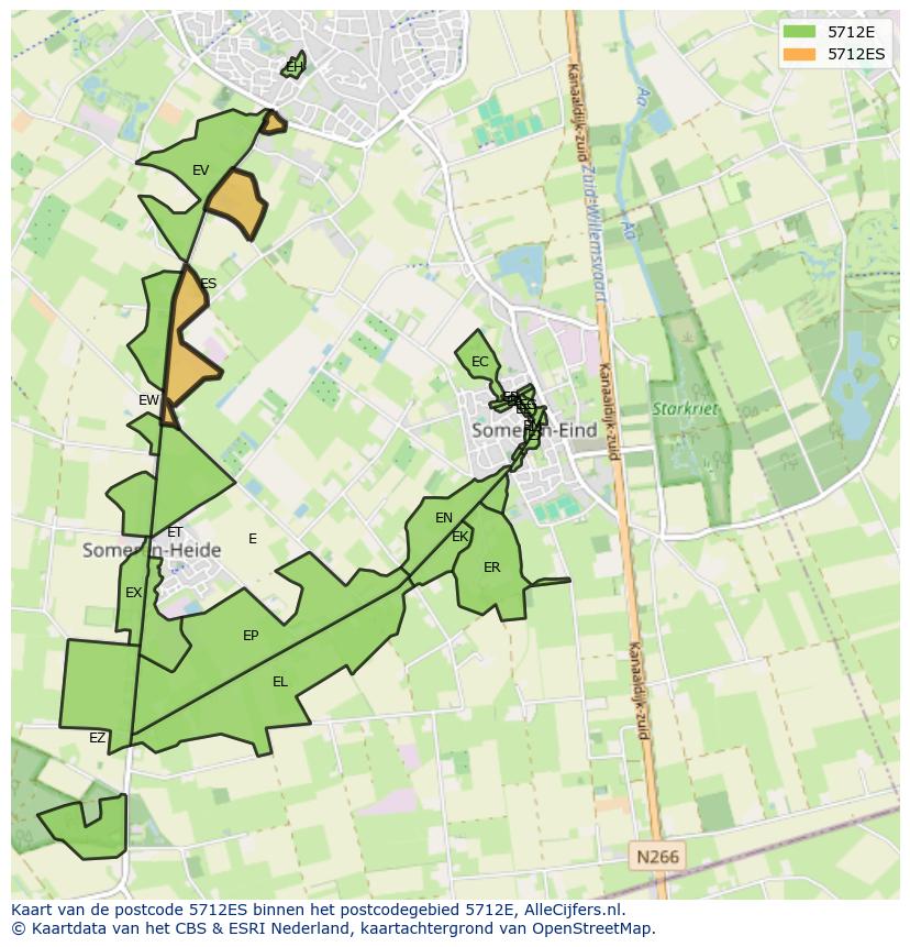 Afbeelding van het postcodegebied 5712 ES op de kaart.