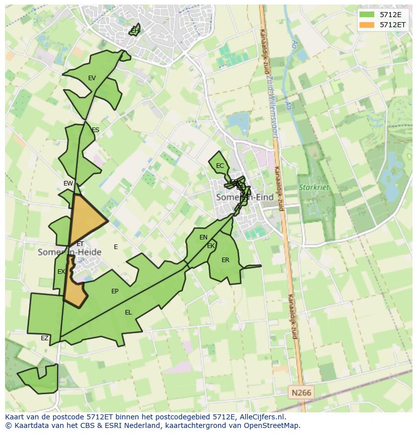 Afbeelding van het postcodegebied 5712 ET op de kaart.
