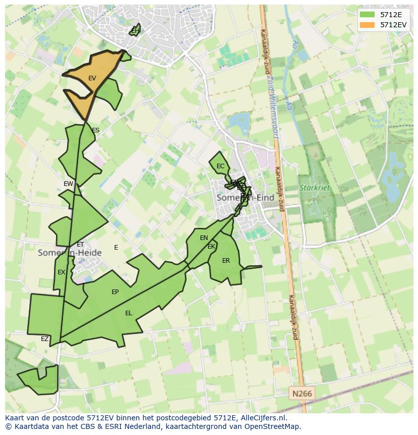 Afbeelding van het postcodegebied 5712 EV op de kaart.