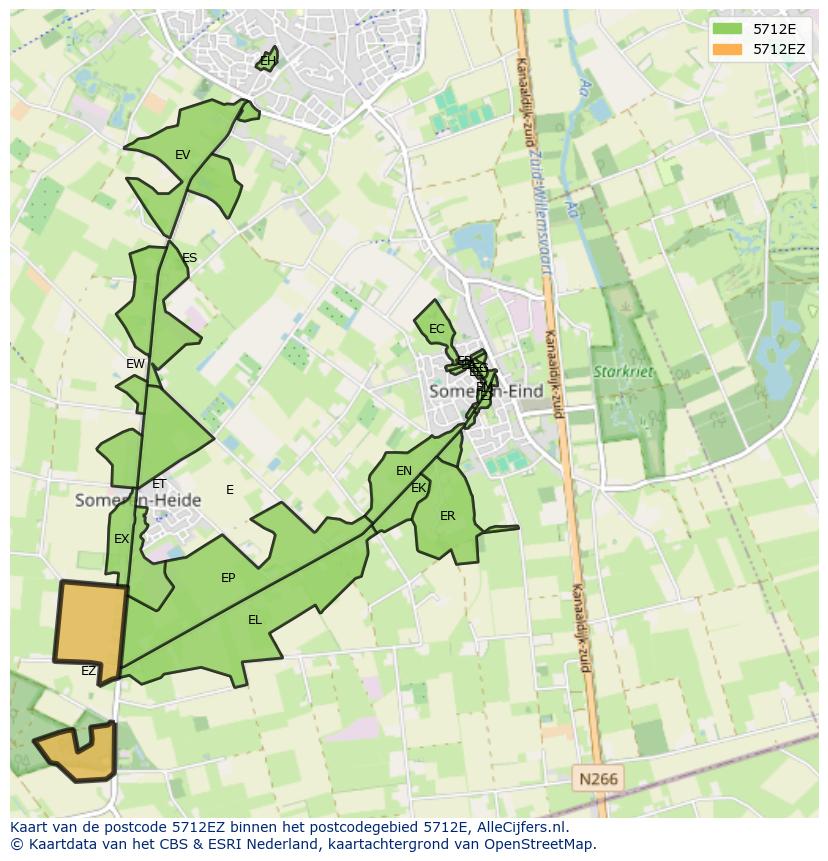 Afbeelding van het postcodegebied 5712 EZ op de kaart.