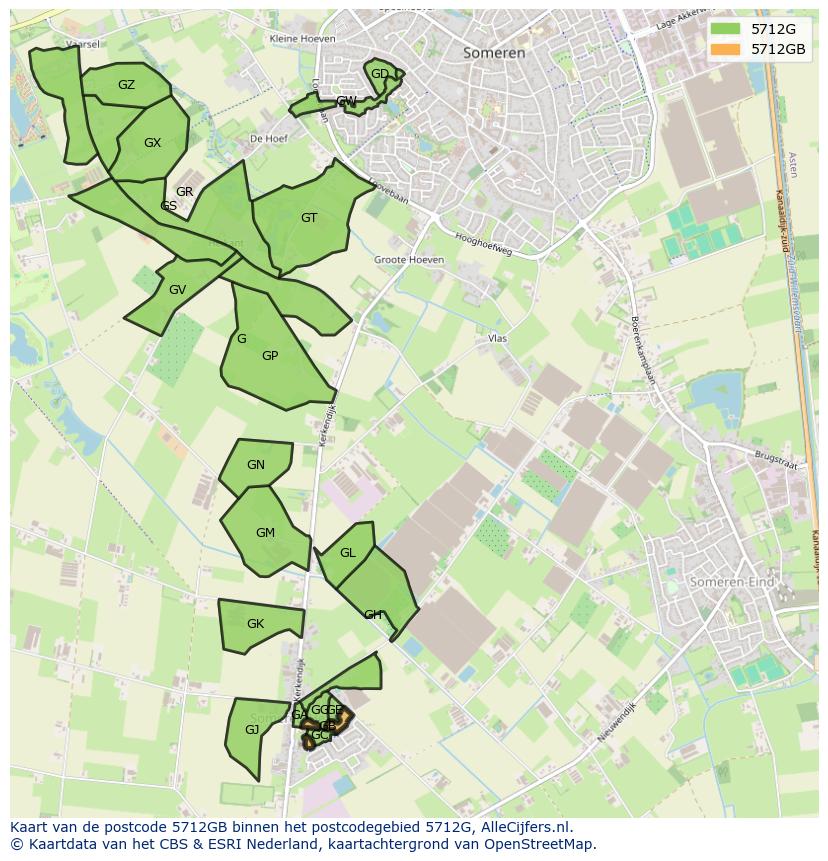 Afbeelding van het postcodegebied 5712 GB op de kaart.