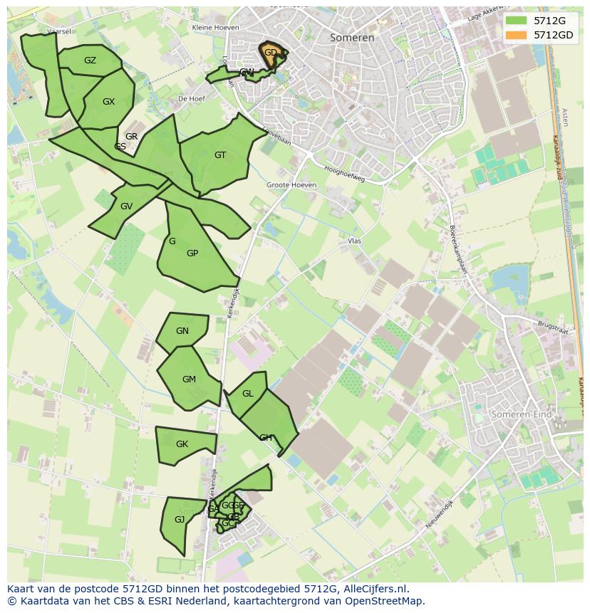Afbeelding van het postcodegebied 5712 GD op de kaart.