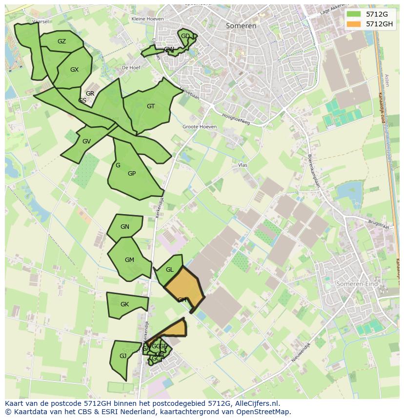Afbeelding van het postcodegebied 5712 GH op de kaart.