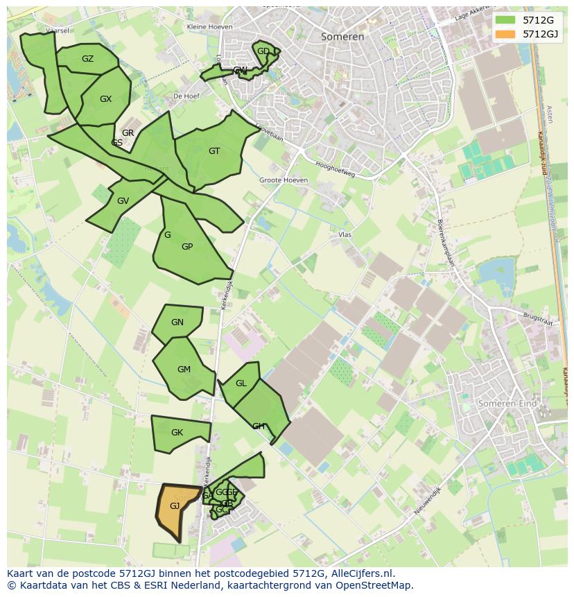 Afbeelding van het postcodegebied 5712 GJ op de kaart.