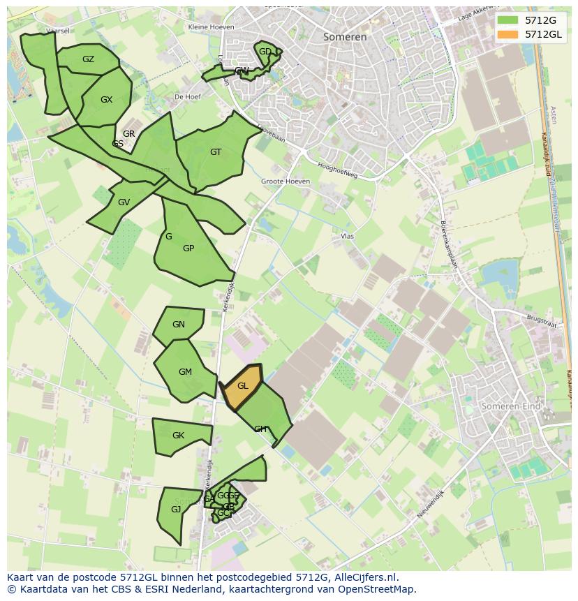 Afbeelding van het postcodegebied 5712 GL op de kaart.
