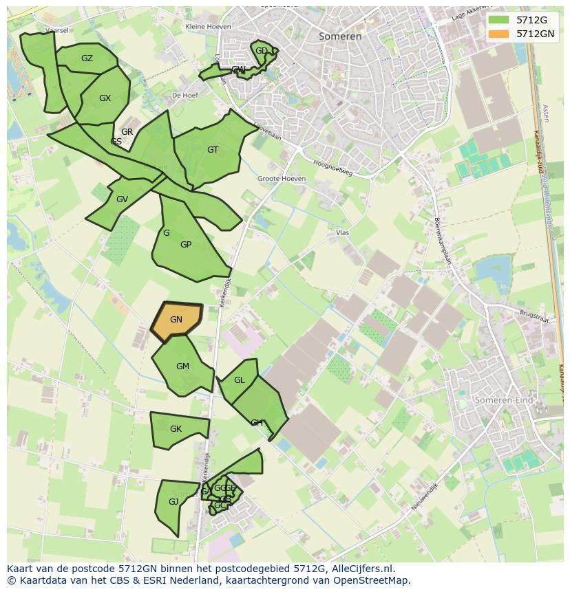 Afbeelding van het postcodegebied 5712 GN op de kaart.
