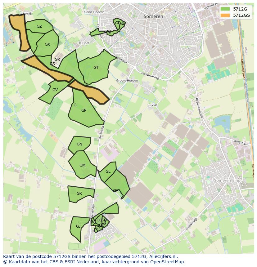 Afbeelding van het postcodegebied 5712 GS op de kaart.