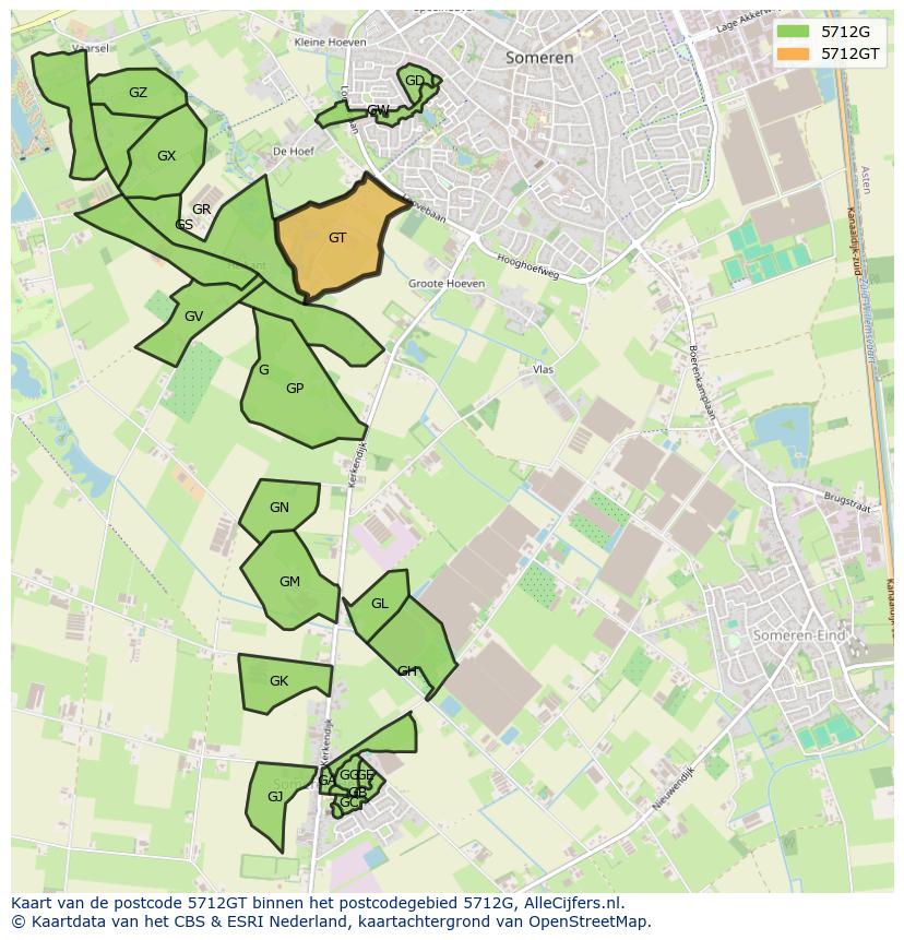Afbeelding van het postcodegebied 5712 GT op de kaart.