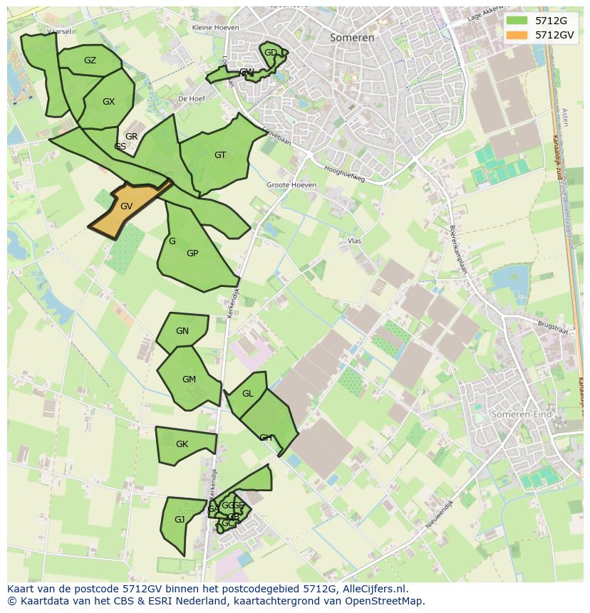 Afbeelding van het postcodegebied 5712 GV op de kaart.