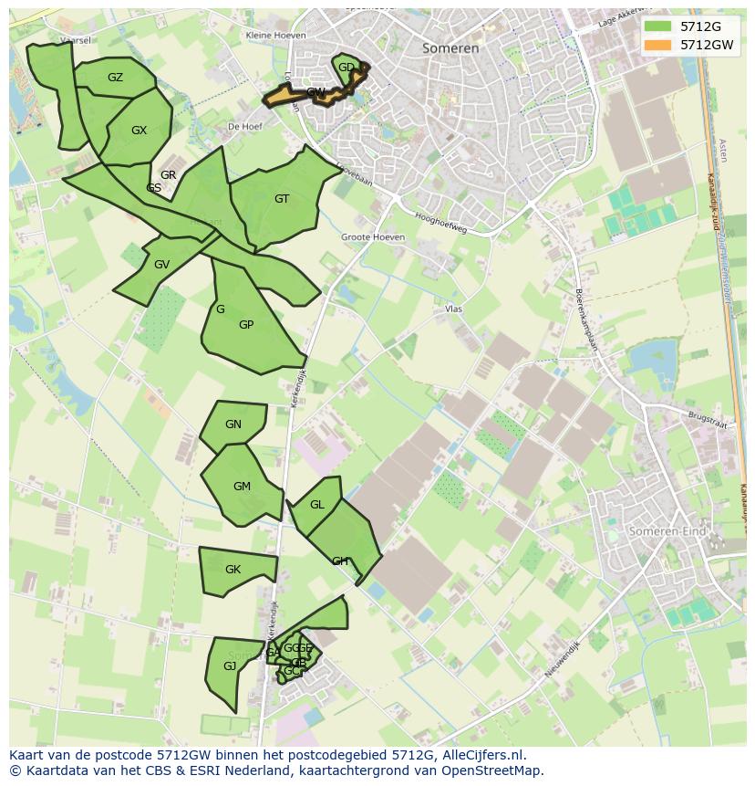 Afbeelding van het postcodegebied 5712 GW op de kaart.