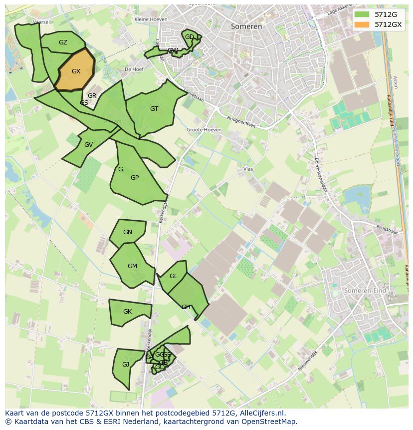 Afbeelding van het postcodegebied 5712 GX op de kaart.