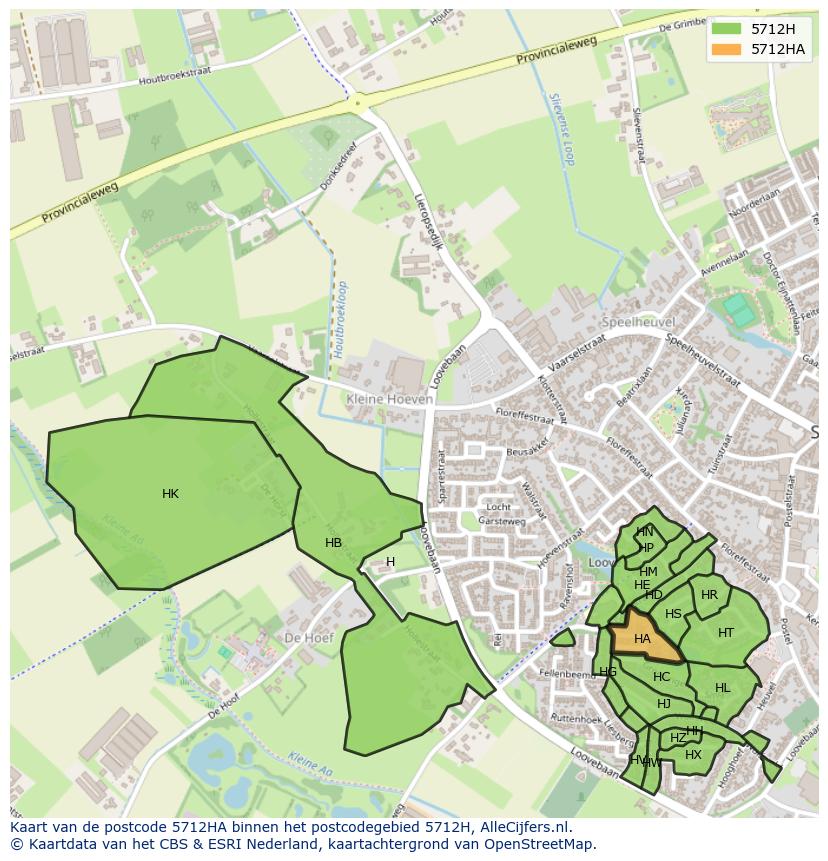 Afbeelding van het postcodegebied 5712 HA op de kaart.