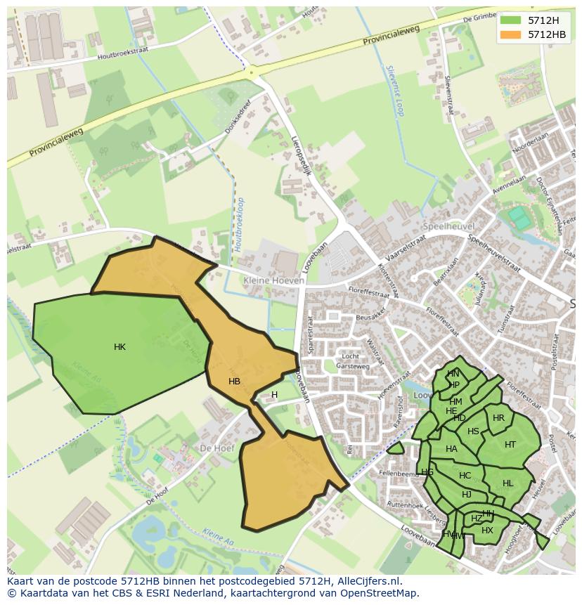 Afbeelding van het postcodegebied 5712 HB op de kaart.
