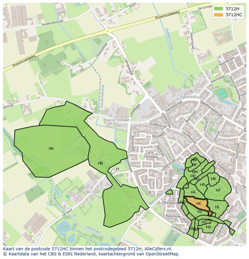 Afbeelding van het postcodegebied 5712 HC op de kaart.
