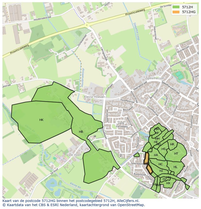 Afbeelding van het postcodegebied 5712 HG op de kaart.