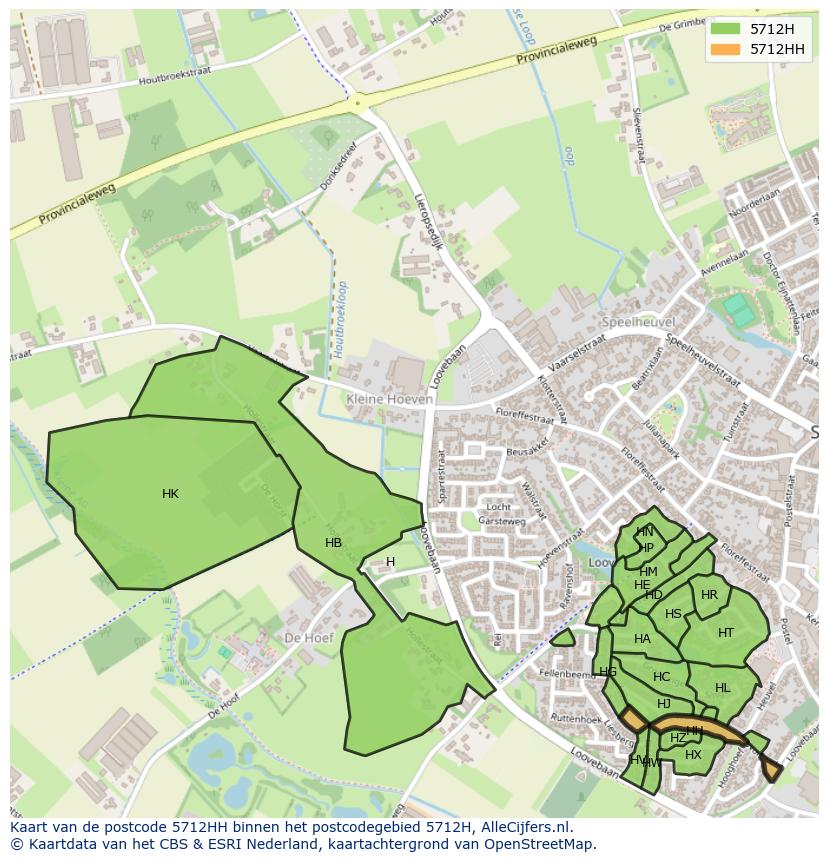 Afbeelding van het postcodegebied 5712 HH op de kaart.