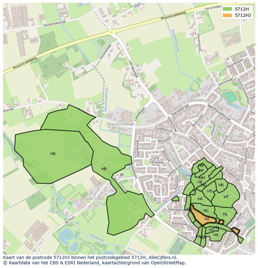 Afbeelding van het postcodegebied 5712 HJ op de kaart.
