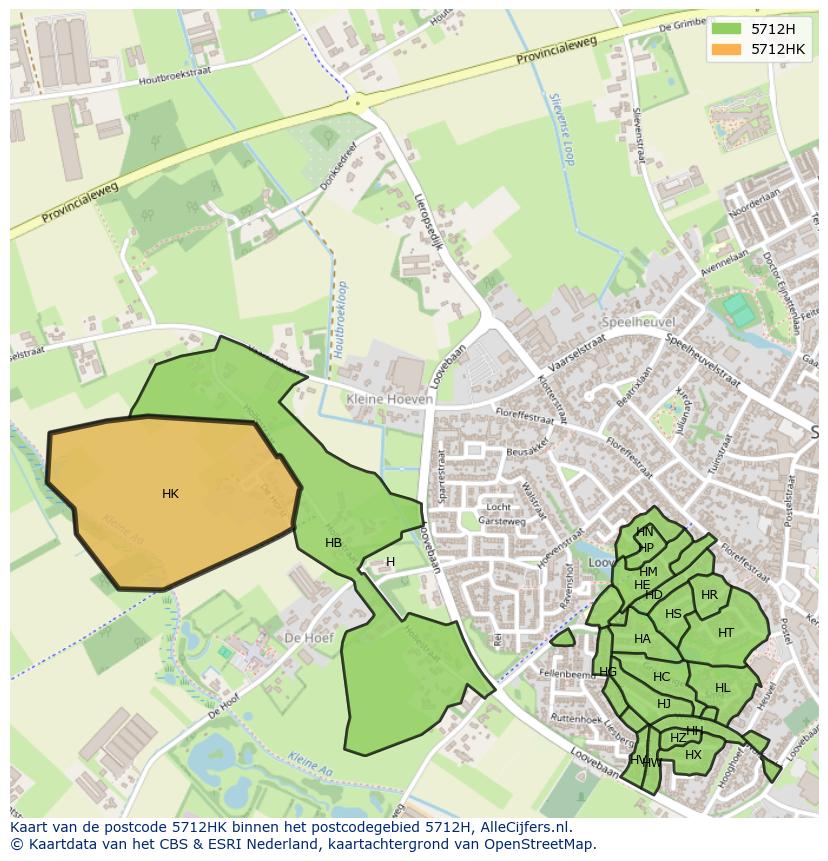 Afbeelding van het postcodegebied 5712 HK op de kaart.