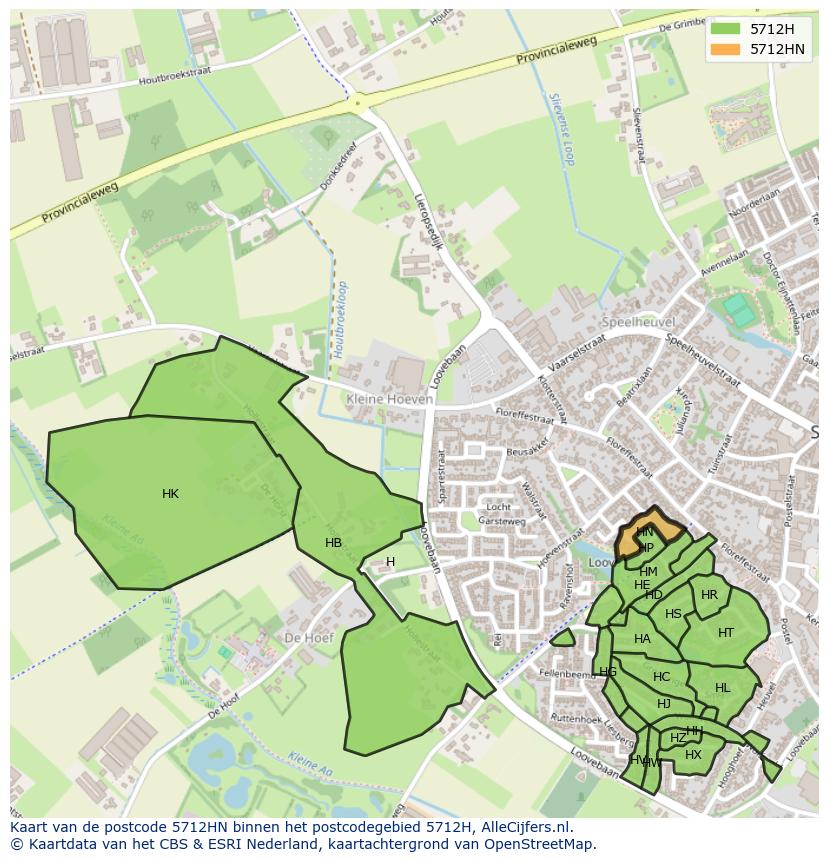 Afbeelding van het postcodegebied 5712 HN op de kaart.