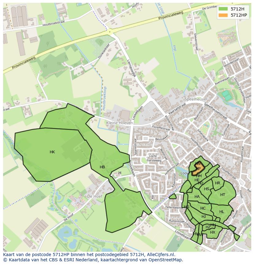 Afbeelding van het postcodegebied 5712 HP op de kaart.