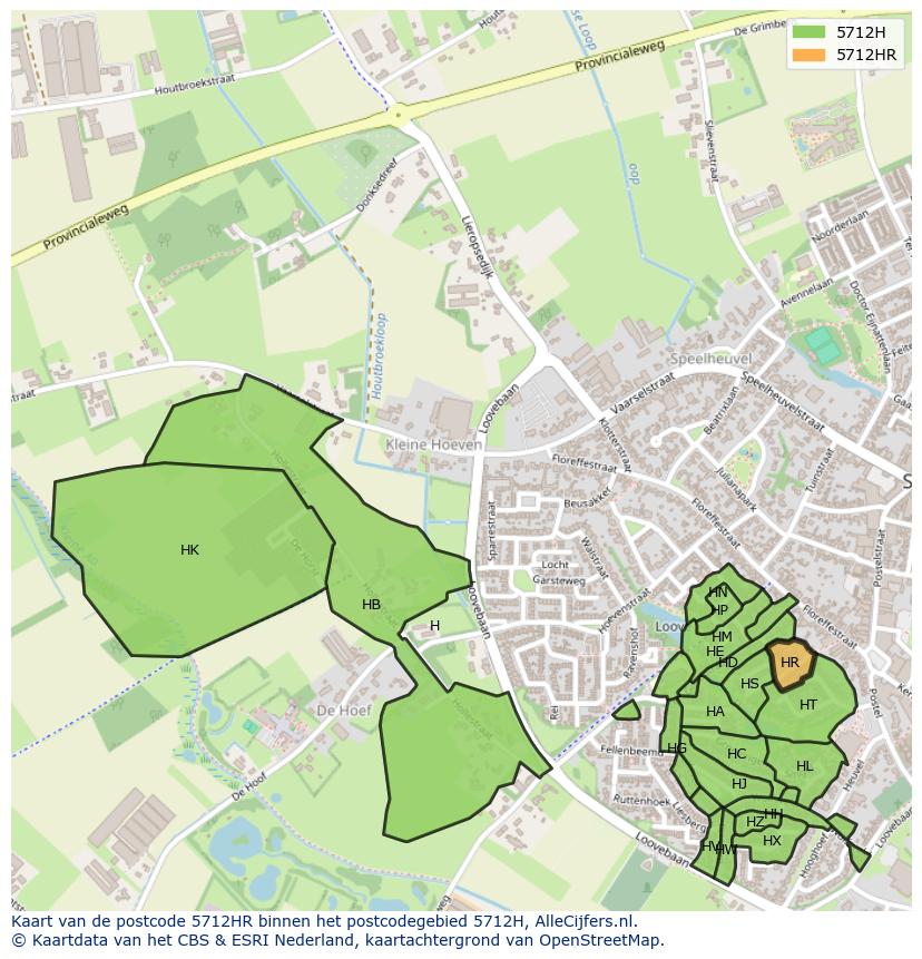 Afbeelding van het postcodegebied 5712 HR op de kaart.