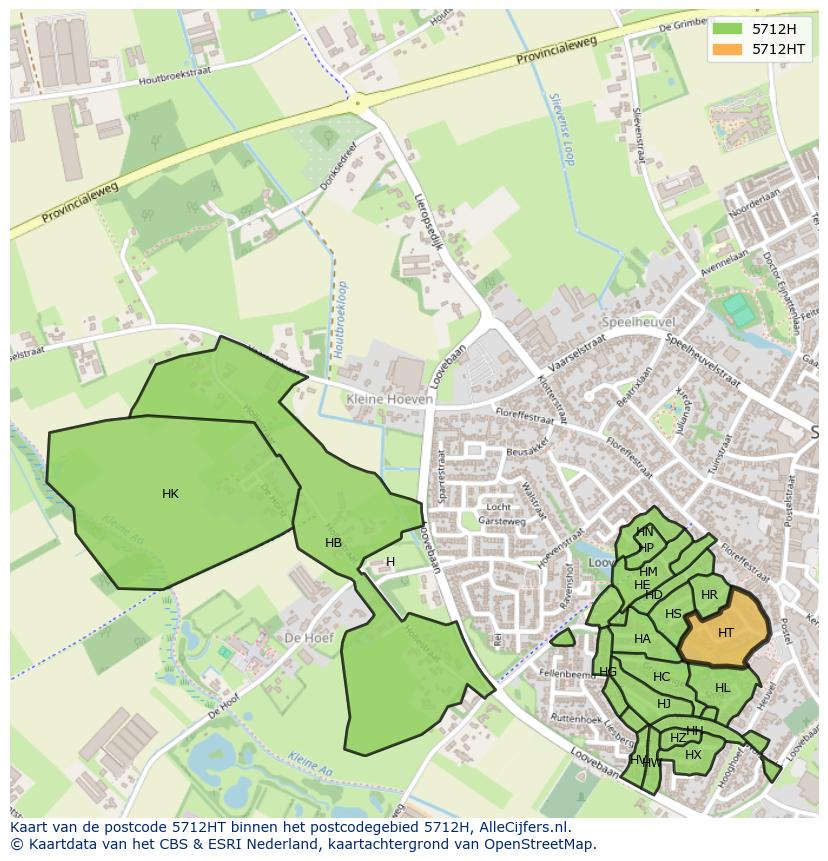 Afbeelding van het postcodegebied 5712 HT op de kaart.
