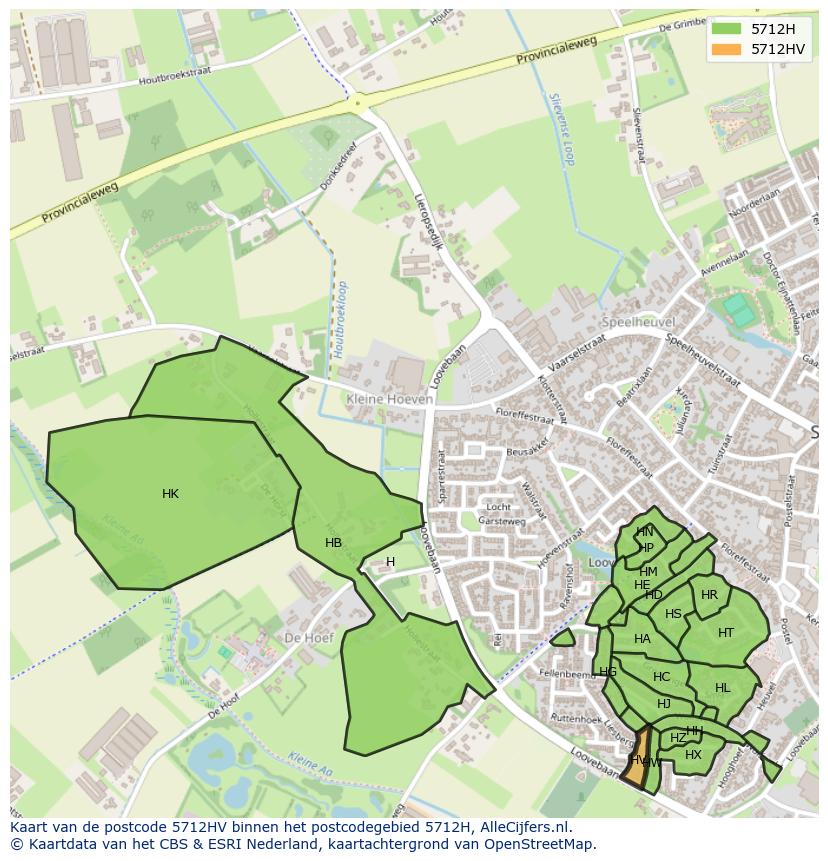 Afbeelding van het postcodegebied 5712 HV op de kaart.