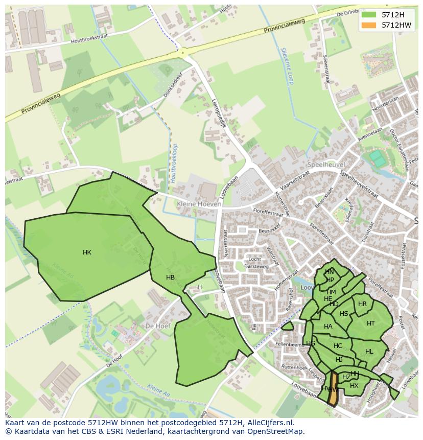 Afbeelding van het postcodegebied 5712 HW op de kaart.