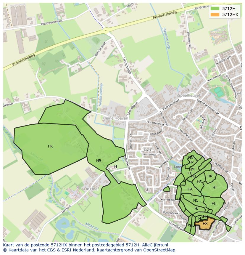 Afbeelding van het postcodegebied 5712 HX op de kaart.