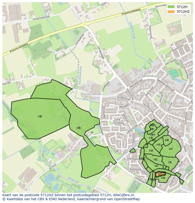 Afbeelding van het postcodegebied 5712 HZ op de kaart.