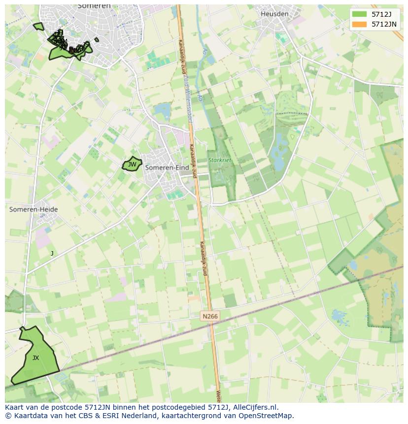 Afbeelding van het postcodegebied 5712 JN op de kaart.
