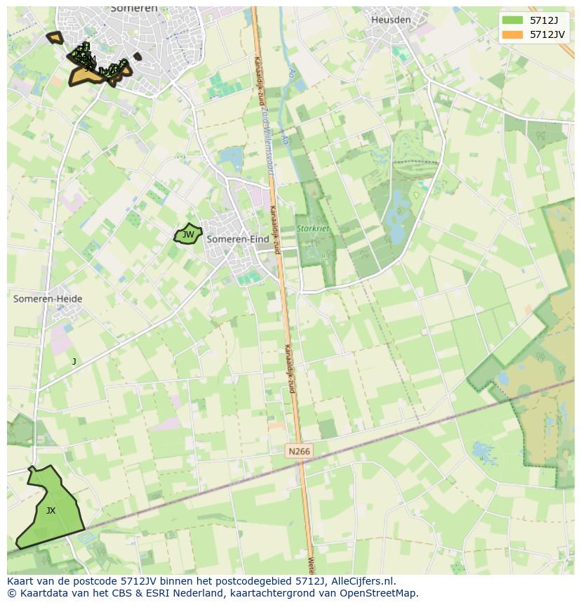 Afbeelding van het postcodegebied 5712 JV op de kaart.
