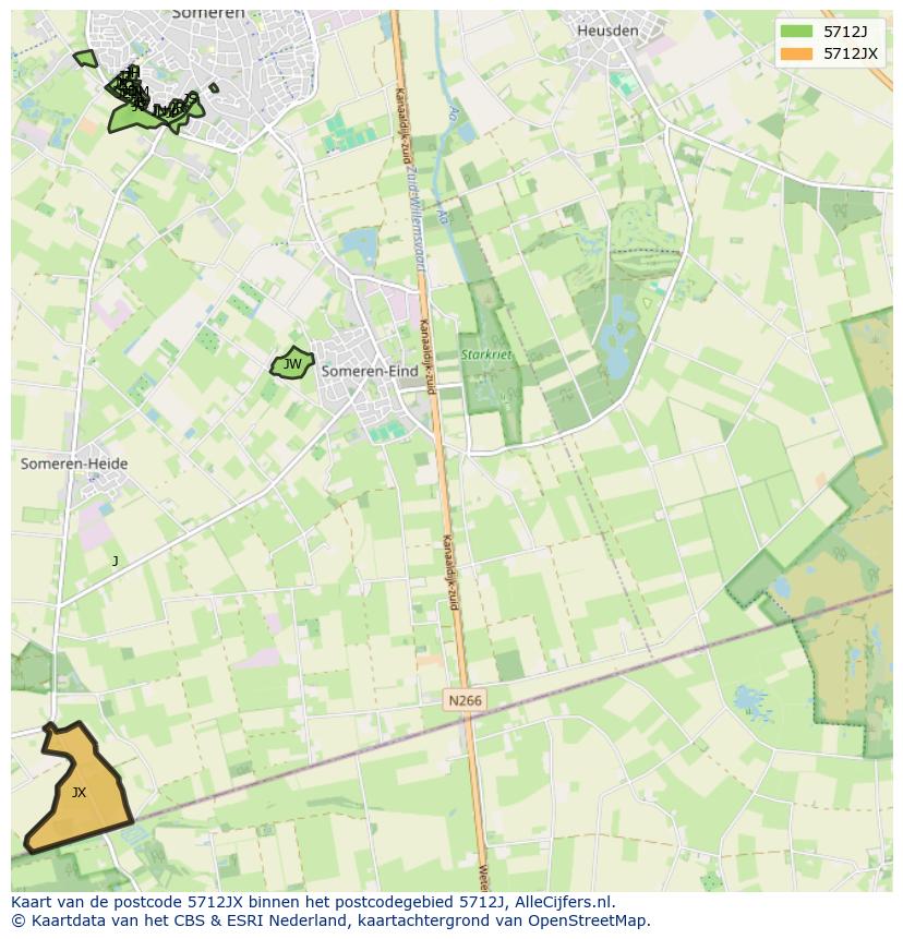 Afbeelding van het postcodegebied 5712 JX op de kaart.