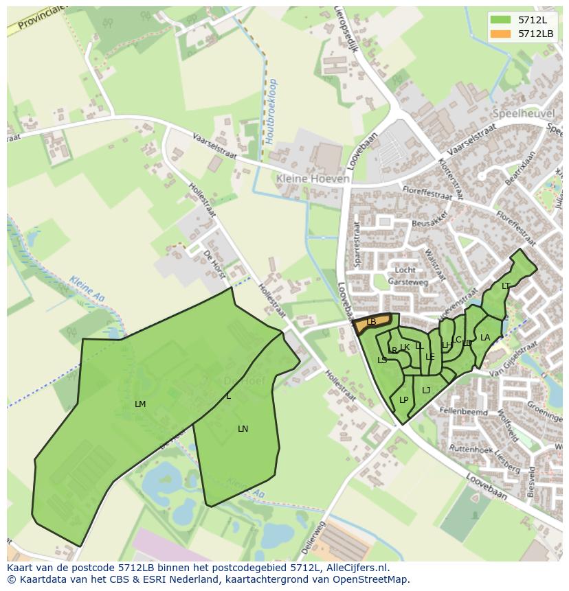 Afbeelding van het postcodegebied 5712 LB op de kaart.