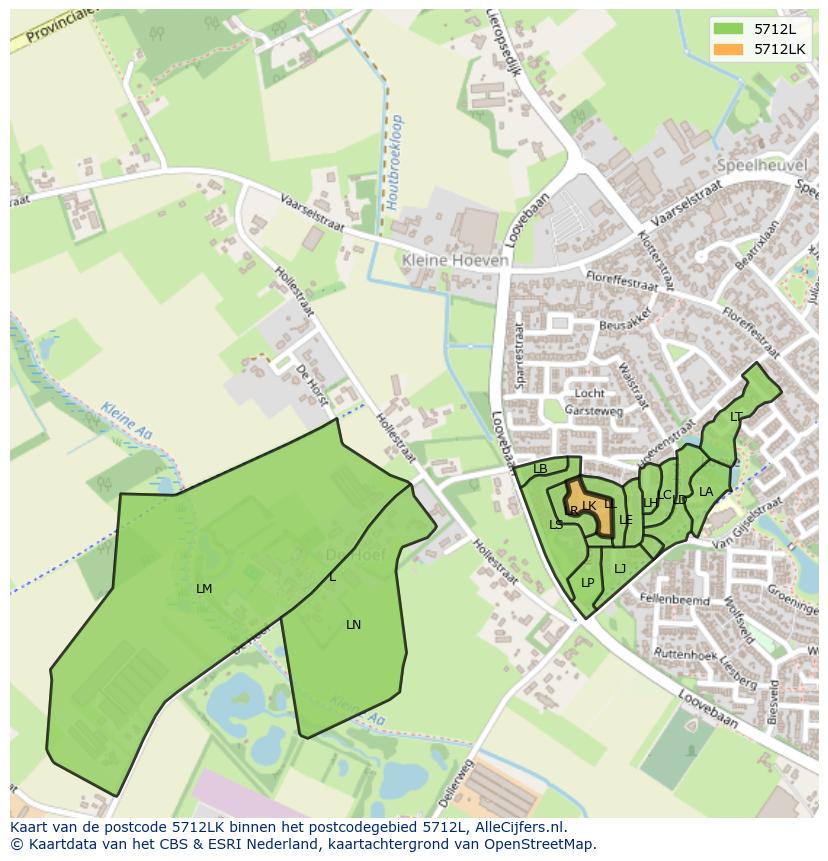 Afbeelding van het postcodegebied 5712 LK op de kaart.