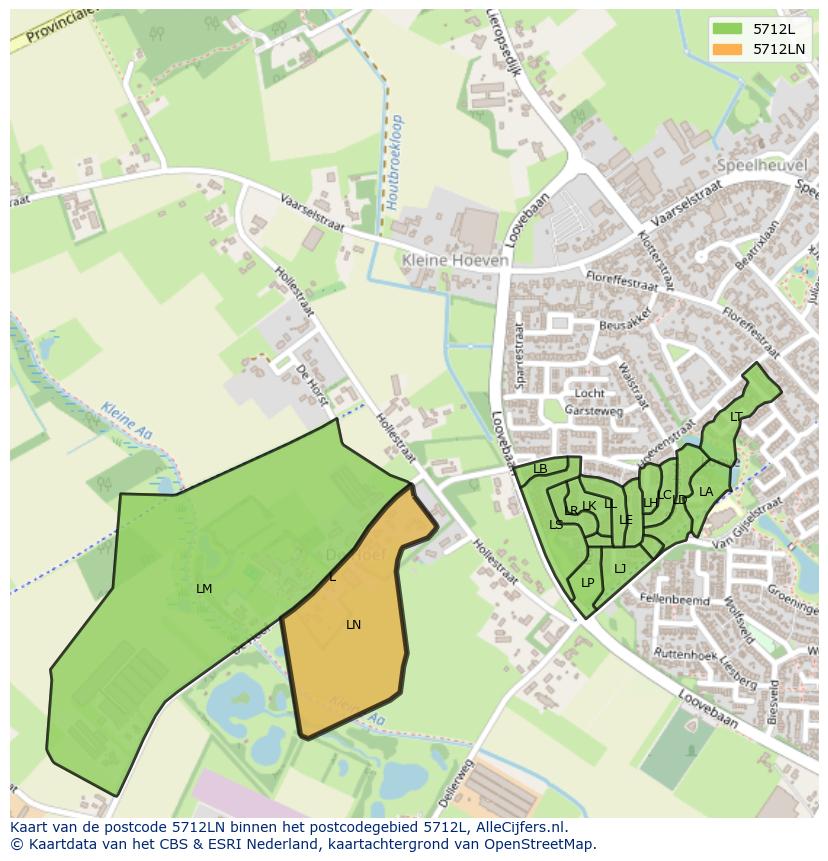 Afbeelding van het postcodegebied 5712 LN op de kaart.