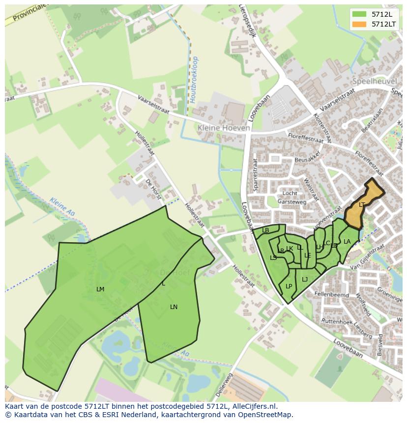 Afbeelding van het postcodegebied 5712 LT op de kaart.