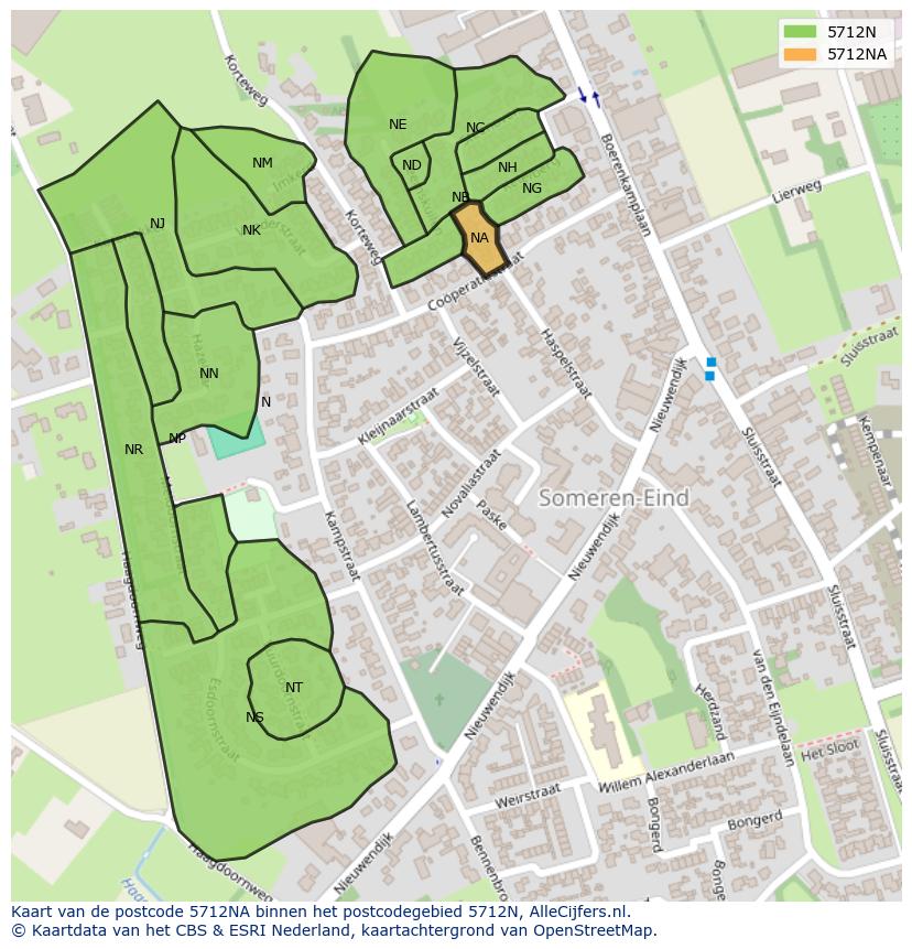 Afbeelding van het postcodegebied 5712 NA op de kaart.