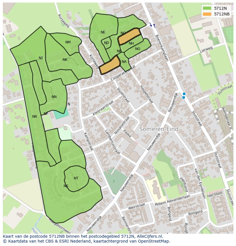 Afbeelding van het postcodegebied 5712 NB op de kaart.