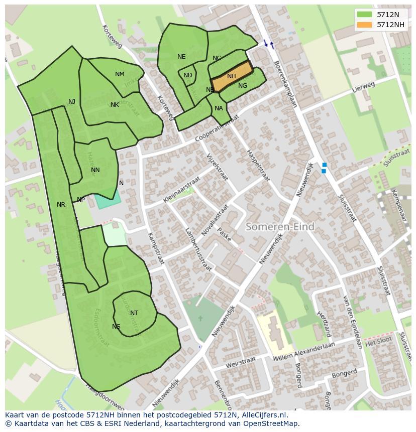 Afbeelding van het postcodegebied 5712 NH op de kaart.