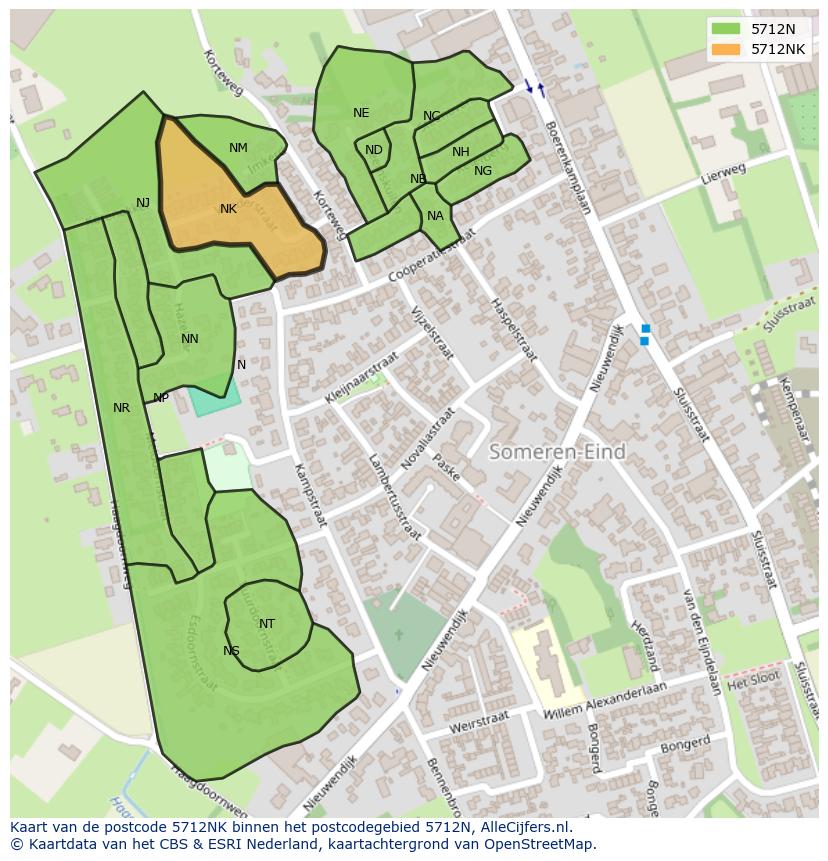 Afbeelding van het postcodegebied 5712 NK op de kaart.