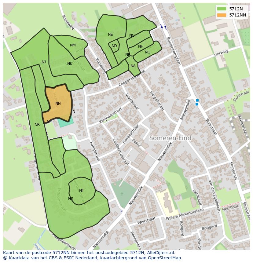 Afbeelding van het postcodegebied 5712 NN op de kaart.