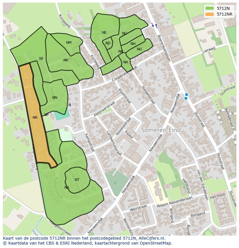 Afbeelding van het postcodegebied 5712 NR op de kaart.
