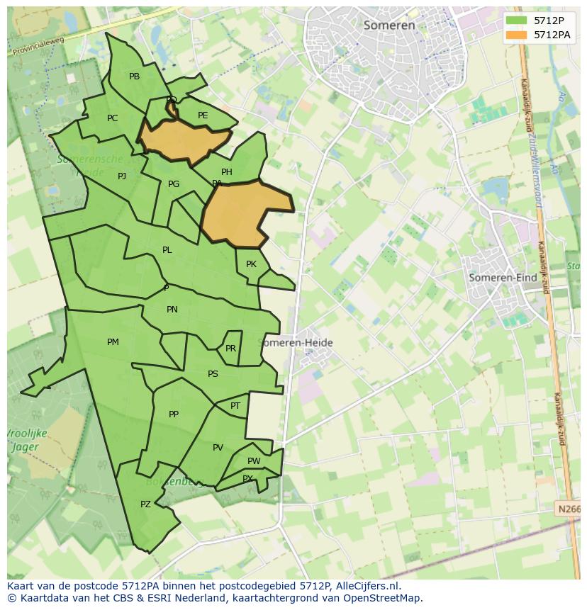 Afbeelding van het postcodegebied 5712 PA op de kaart.