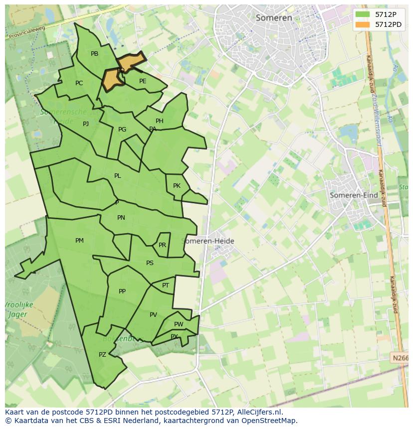 Afbeelding van het postcodegebied 5712 PD op de kaart.