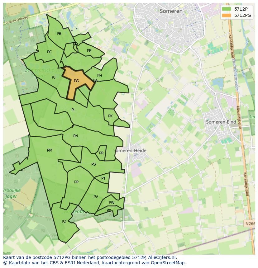 Afbeelding van het postcodegebied 5712 PG op de kaart.