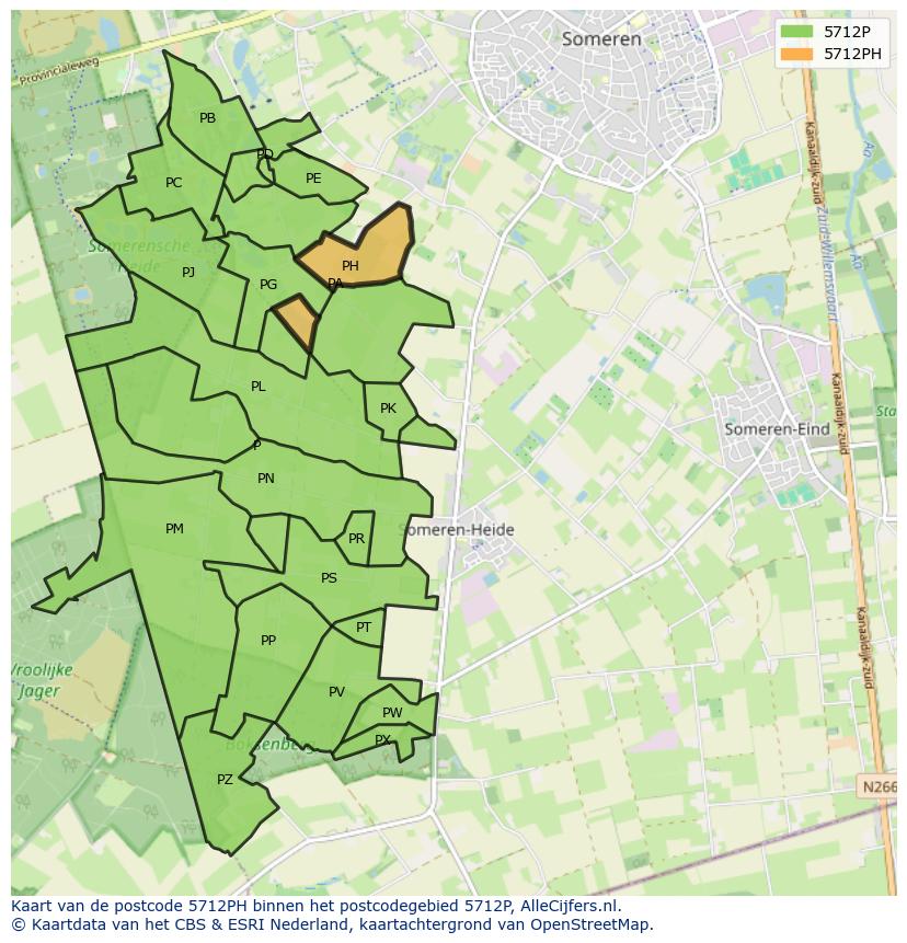 Afbeelding van het postcodegebied 5712 PH op de kaart.