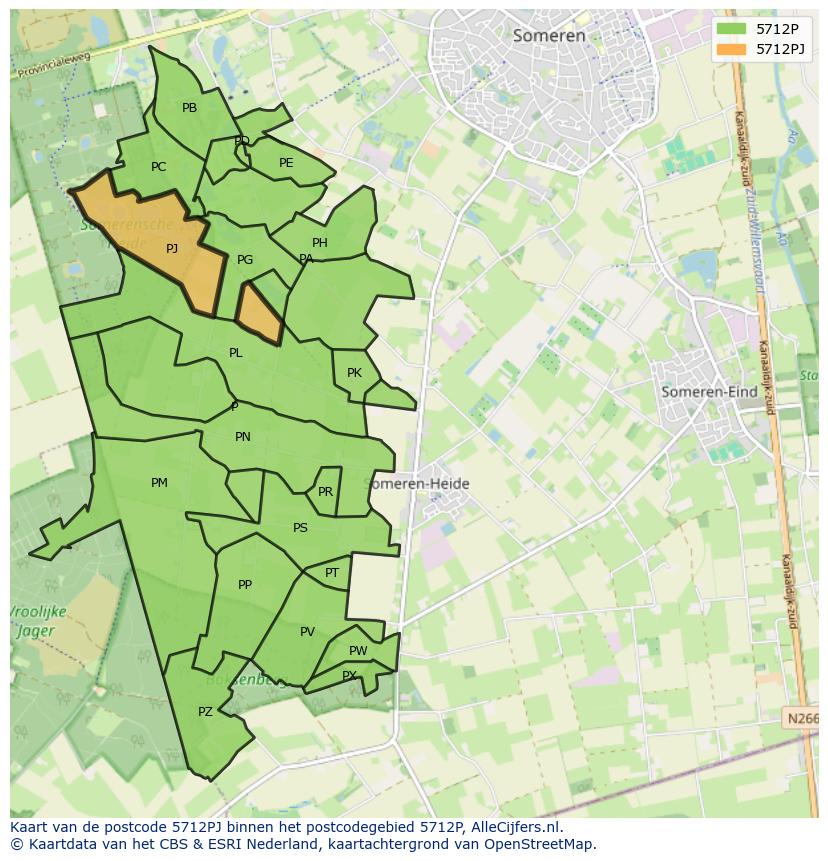 Afbeelding van het postcodegebied 5712 PJ op de kaart.