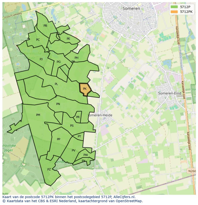 Afbeelding van het postcodegebied 5712 PK op de kaart.