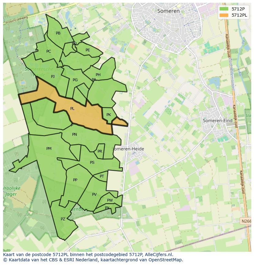 Afbeelding van het postcodegebied 5712 PL op de kaart.